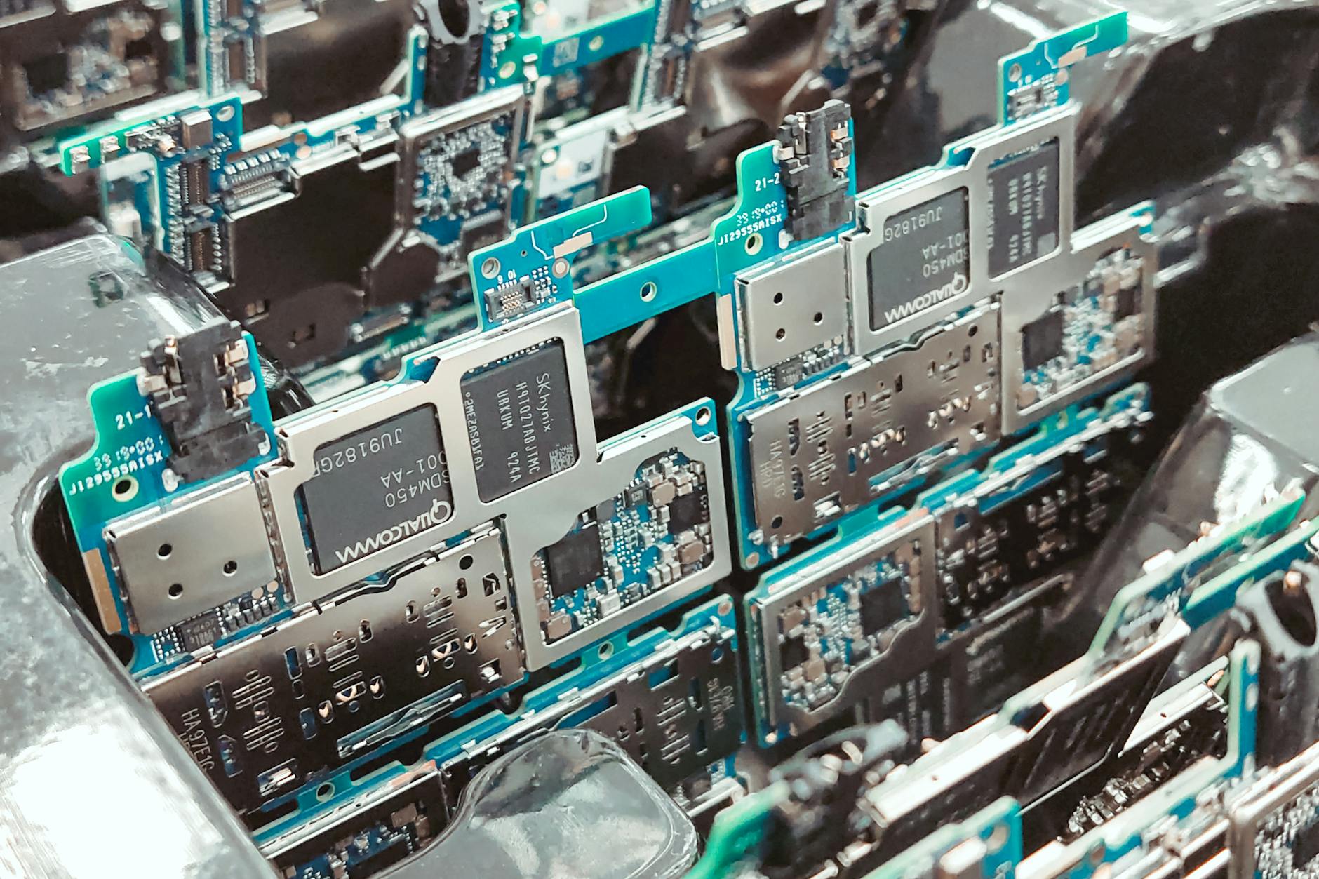 silver and blue circuit board
