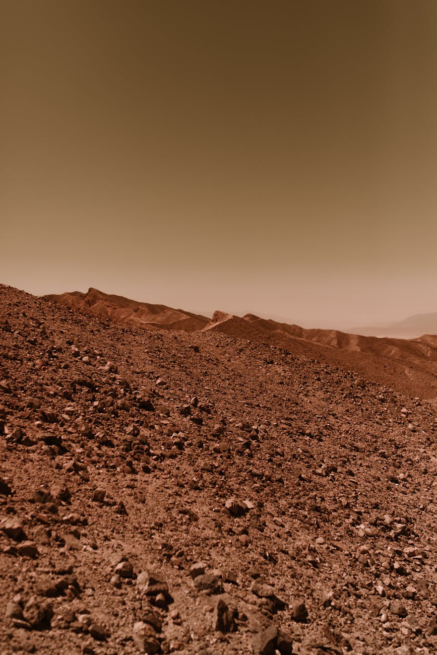 dry rocky land under a gloomy sky