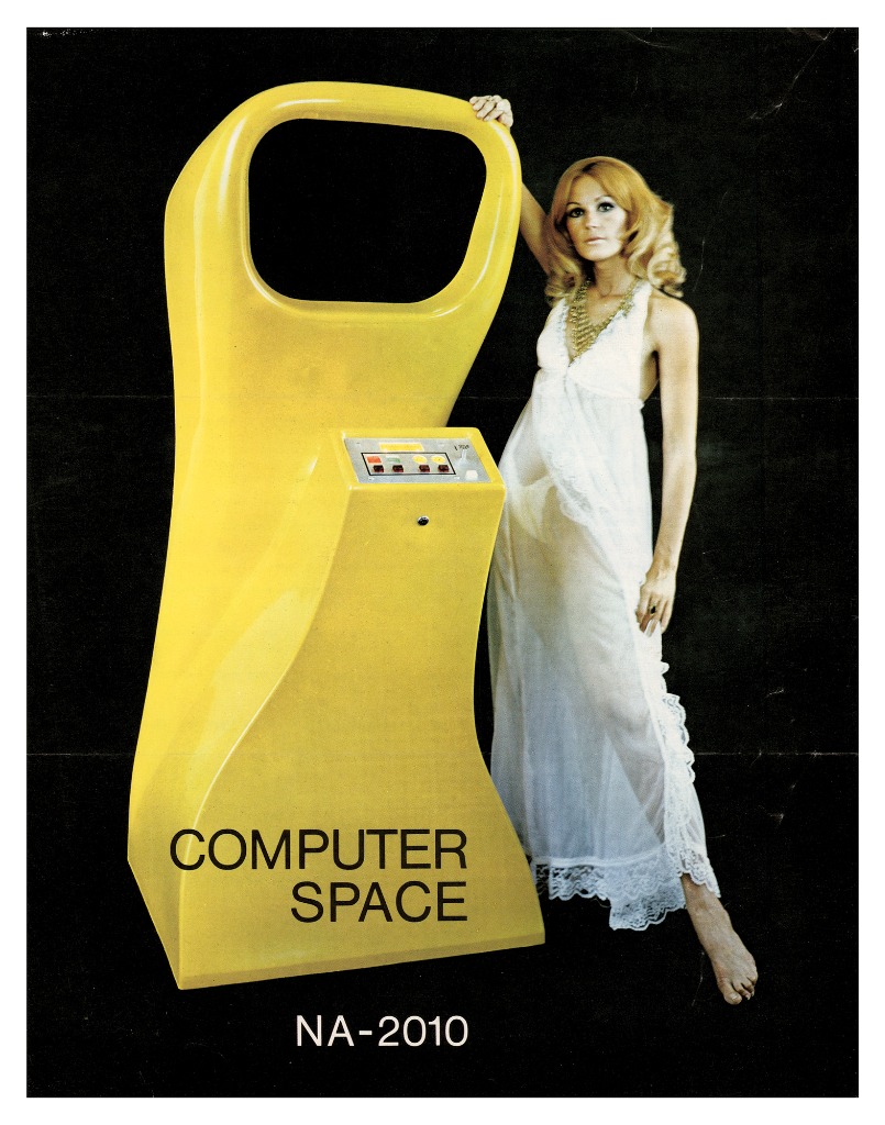 Vintage 1971 Computer Space Yellow Arcade Cabinet Flyer by Nutting Associates